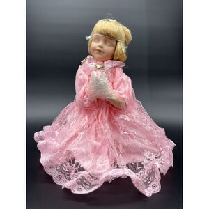KNEELING & PRAYING GIRL IN PINK‎ DRESS PORCELAIN DOLL